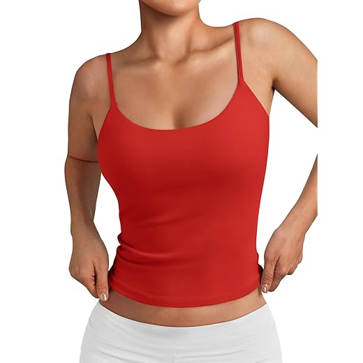 Trendy Queen Womens Double Lined Adjustable Spaghetti Strap Tank Tops for Summer Going Out