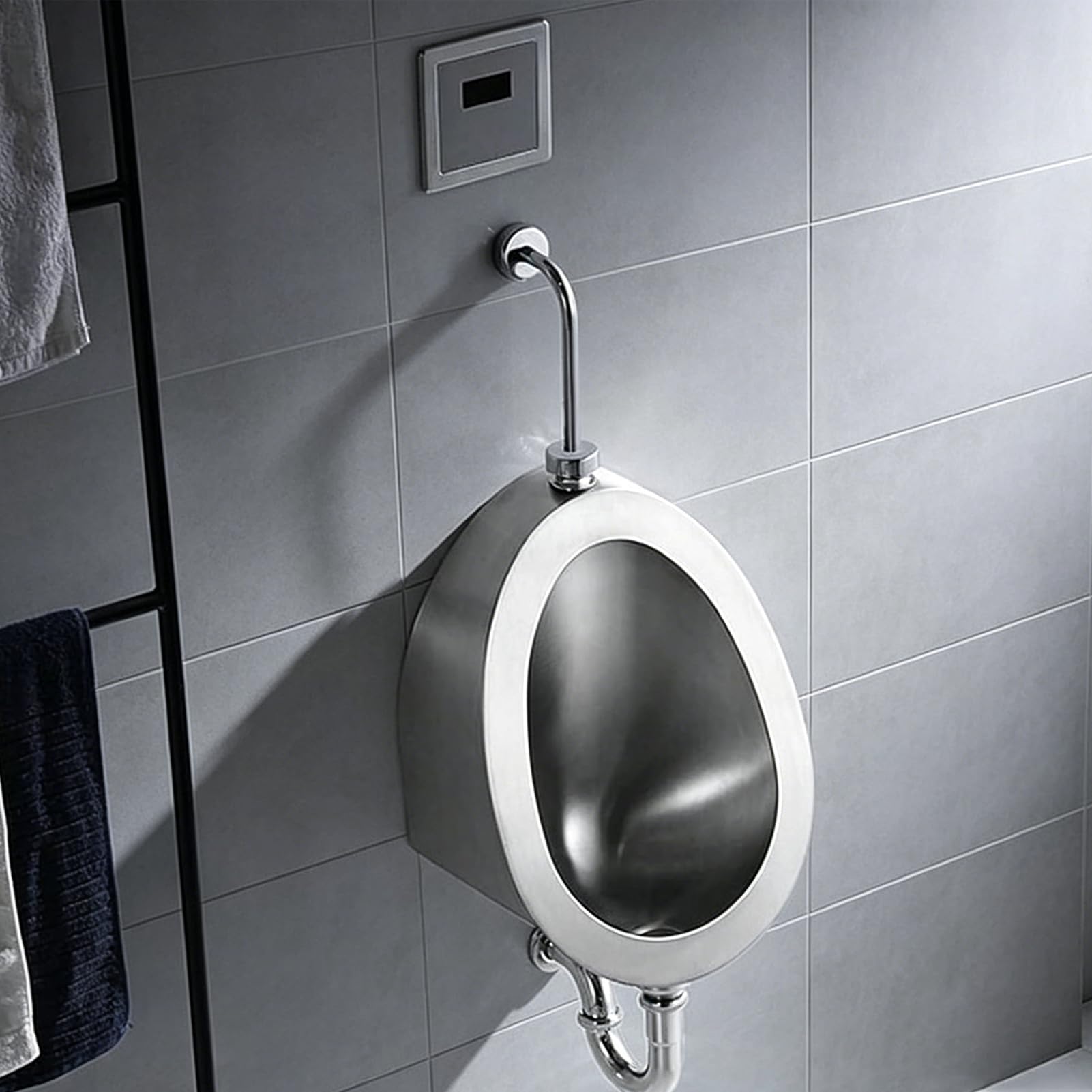 LYJIANGXIN 304 Stainless Steel Urinal With Sensor, Automatic Flushing & Splash-Resistant Design - Wall Mounted Commercial Urinal For Men, Home, Garage, Office, Bar Restroom