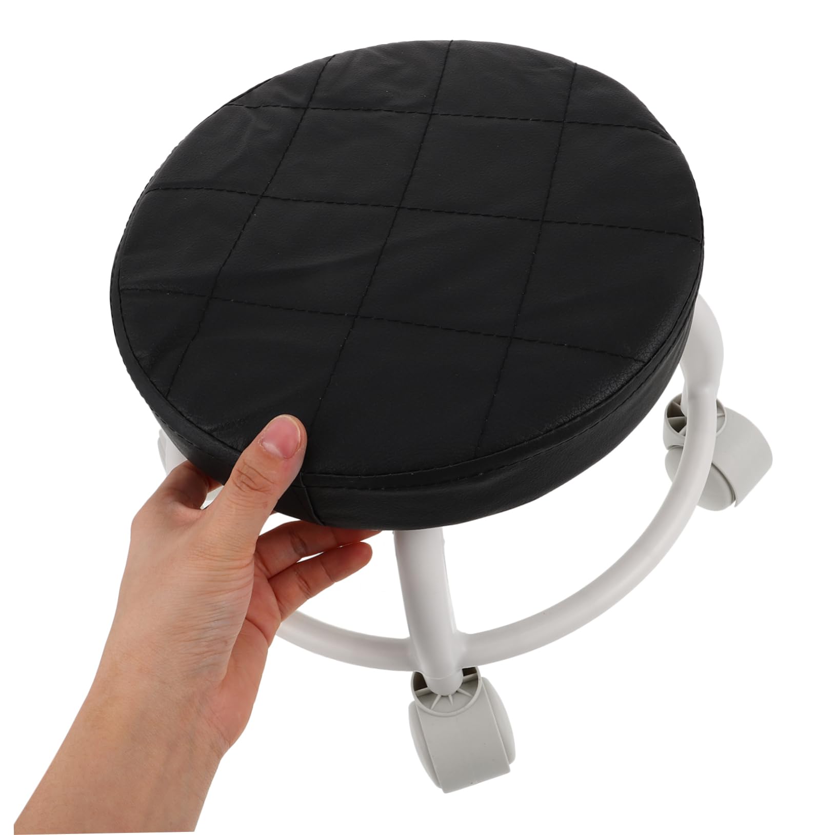 Sgabello Pedicure Ruote e PU, Seduta Comoda per Salone Spa, Poggiapiedi Estetista, Girevole Portatile per Casa