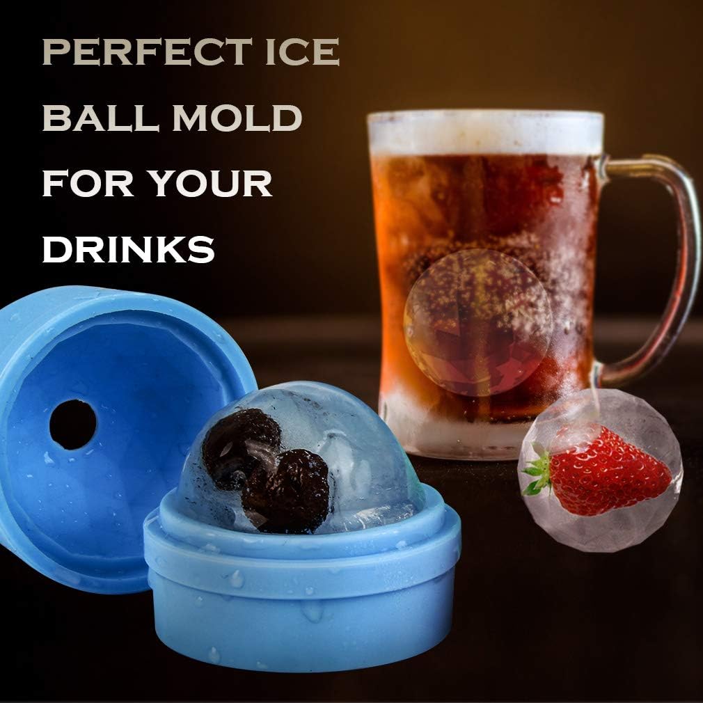 Ice Cube Tray, Diamond Ball Shape Ice Trays Food-grade Silicone Ice Cube Tray Round Ice Cube Mold for Whisky Cocktails Ice Cube Trays with Lid for Freezer Ice Ball Making (2 packs Blue+Green)