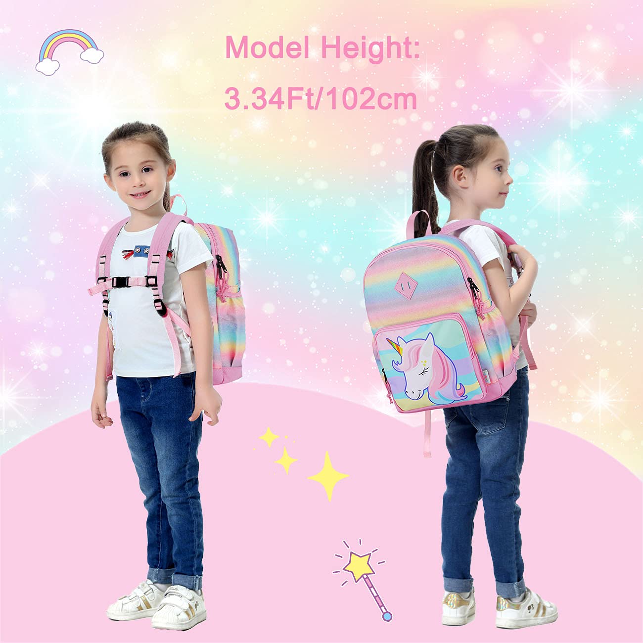 VASCHY Mochila Niña, Mochilas Escolares Mochila Infantil 4-6 Años para Escolar Ajustar Carpeta A4 con Bolsillos Laterales y Correa en Pecho