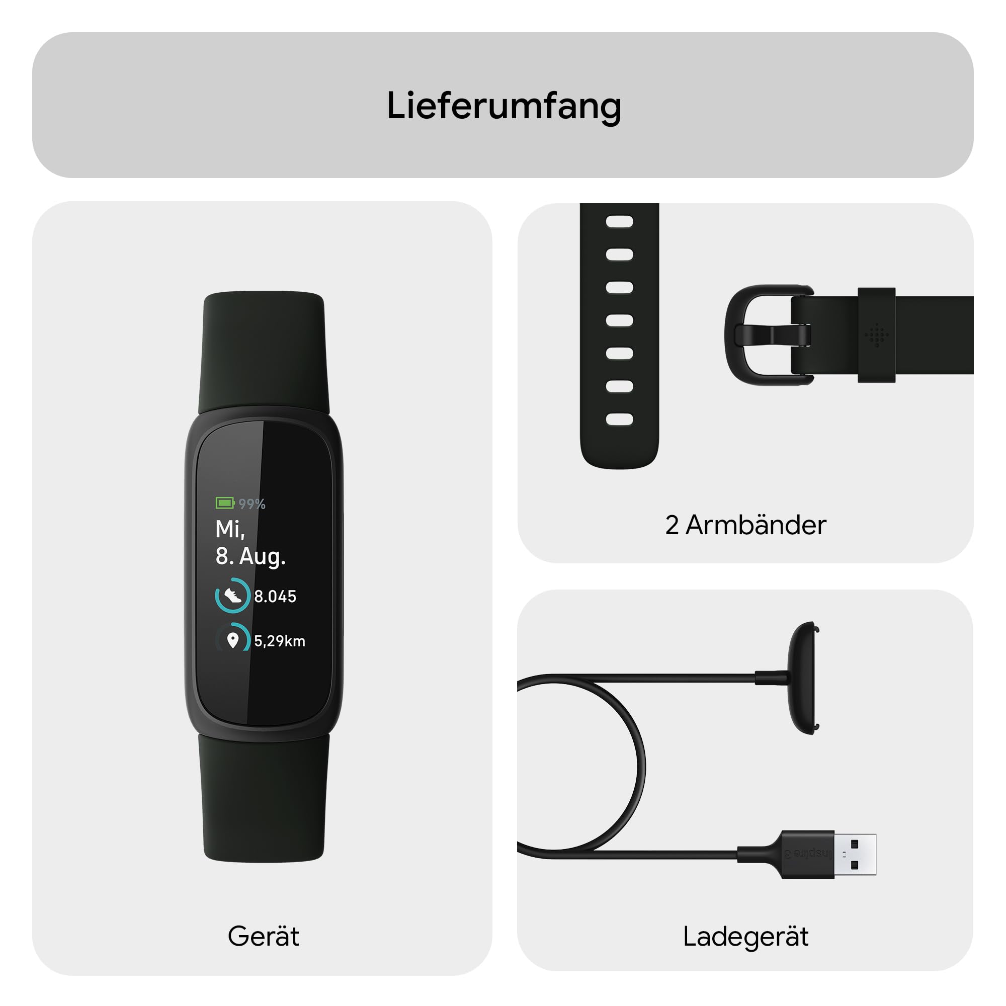 Google Fitbit Inspire 3 – Gesundheits- & Fitness-Tracker Damen / Herren - Herzfrequenzmessung, Stressmanagement, Schlafanalyse & bis zu 10 Tage Akkulaufzeit – Fitnessuhr kompatibel mit Android/iOS