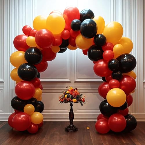Miniatura 6 de YUNGSUN Kit de arco de guirnalda de globos, 155 globos de látex de 18 pulgadas, 10 pulgadas, 5 pulgadas, amarillo, rojo, negro, para cumpleaños,