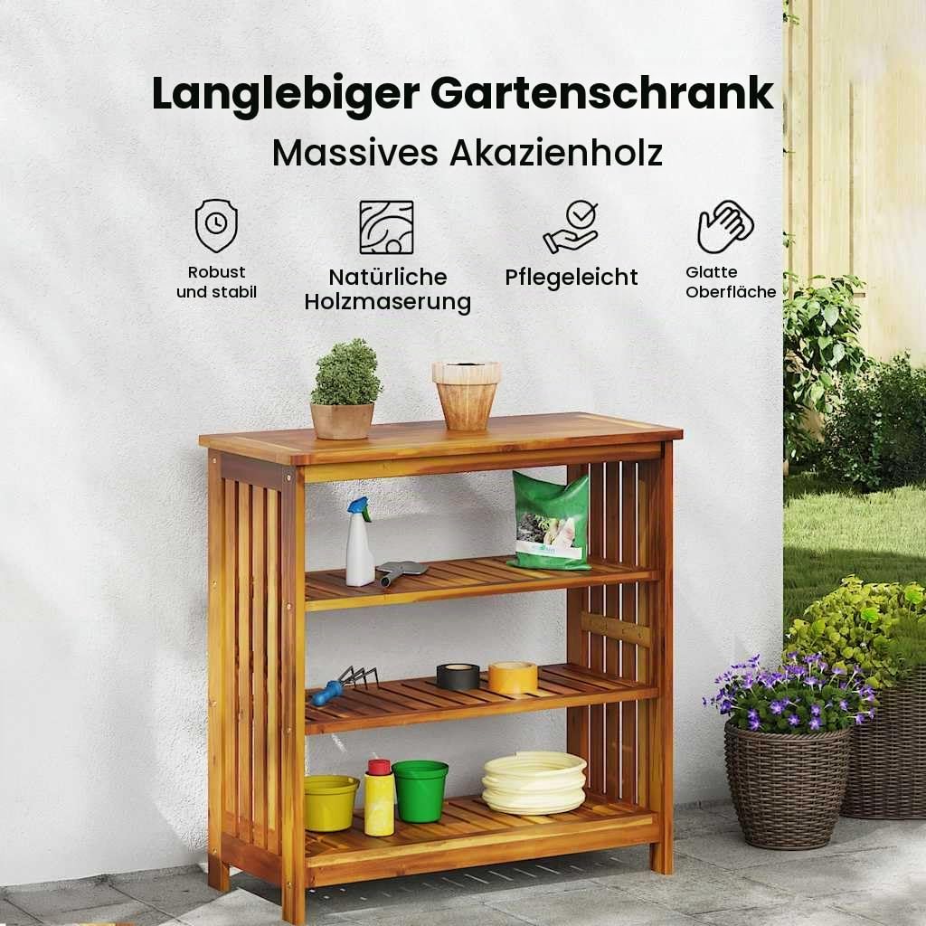 vidaXL Garten-Schrank mit Regal Natur 90 x 40 x 90cm Massivholz Akazie, Garten und Terrasse, rechteckiger Holzschrank aus Akazienholz, moderner Stauraum, wetterfeste Möbel