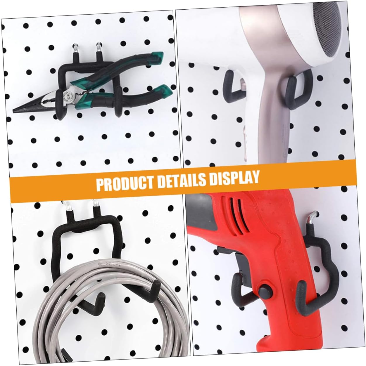 Healifty 4pcs Black Pegboard Hooks for Garage Tool Organization Drill and Pliers Holders with Spacing Easy Install Hand Tool Hangers for Workshop Storage