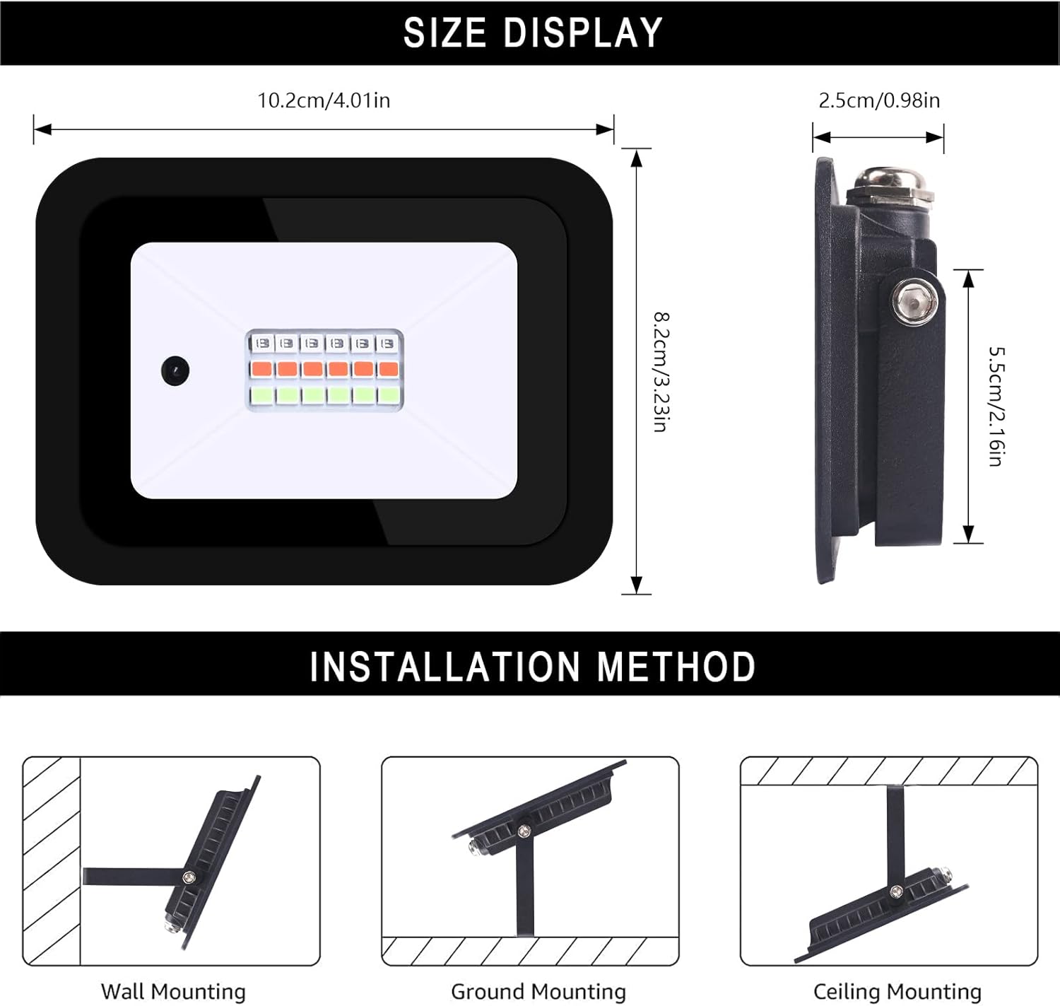 MIWAT 20W 2Pack LED Flood Light with Power Cord for Garden Lighting, 4x3 inch IP68 Waterproof RGB Lamp with Remote for Landscape Lighting (Black Shell)