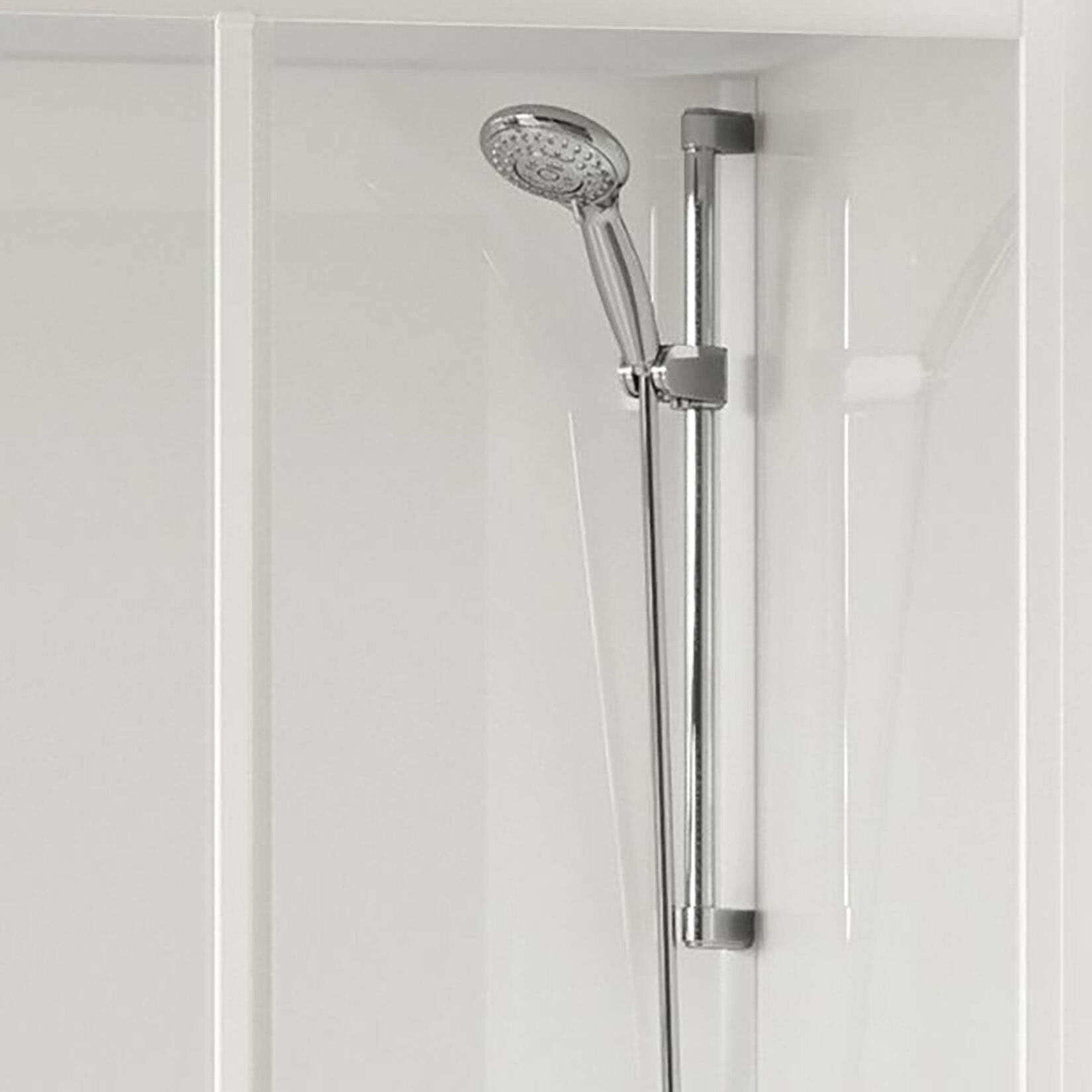 Novellini Media Glass GF Standard Techo Cabezal de ducha 80 x 80 cm Cabina de ducha baño multifunción apertura batiente montaje esquina mezclador mecánico cristal transparente perfil blanco altura 226