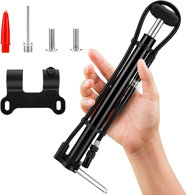 High Pressure Mini Bike Floor Pump, Topretty Bicycle Pump, Bike Pump, 140psi with Presta &schrader Valves, Lightweight and Portable Bike Air Pump with Ball Pump Needle for Bike Basketball