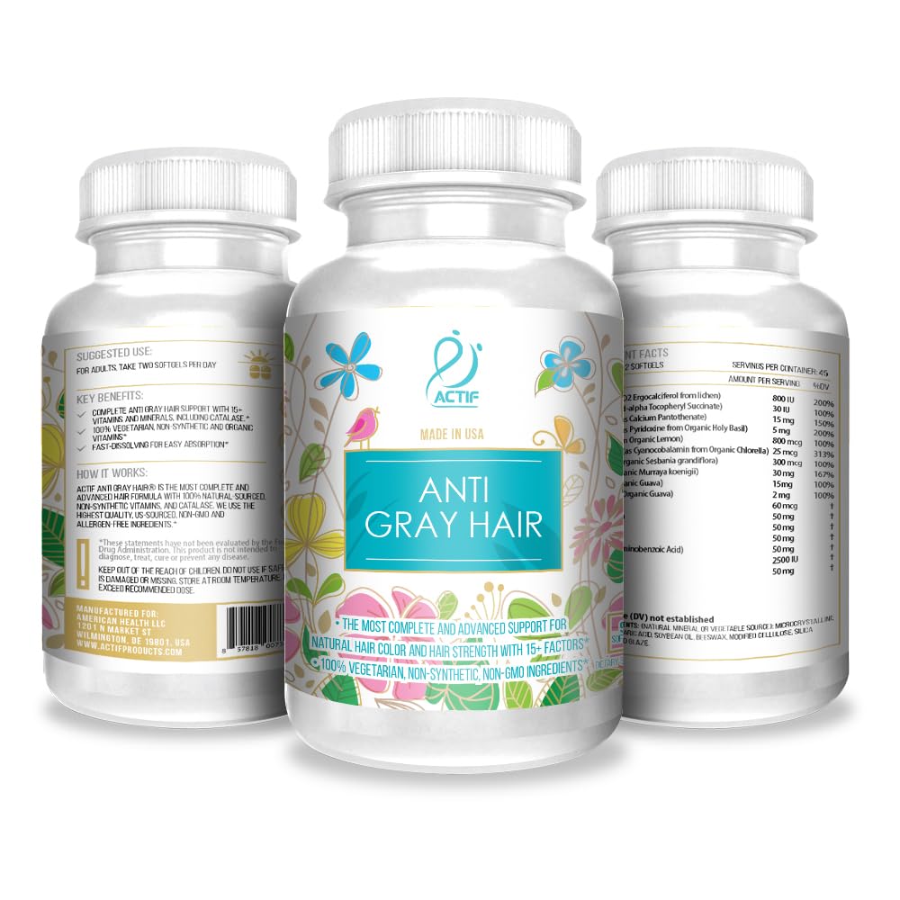 glutathione for gray hair Amazon.com: ACTIF Anti-Gray Hair Mega Support for Women with 15+ Advanced Hair Factors, Catalase, Biotin, PABA, Non-GMO, Made in USA, 90 Count : Health & Household