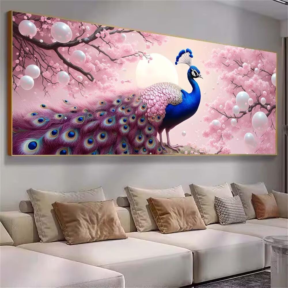 Diamond Painting Forêt paon, Grand Format Broderie Diamant kit Complet 60x150cm DIY 5D Strass Point de Croix Cristal Painting Artisanat, Loisirs Créatifs Adultes Art Set pour Décor Maison F0-431