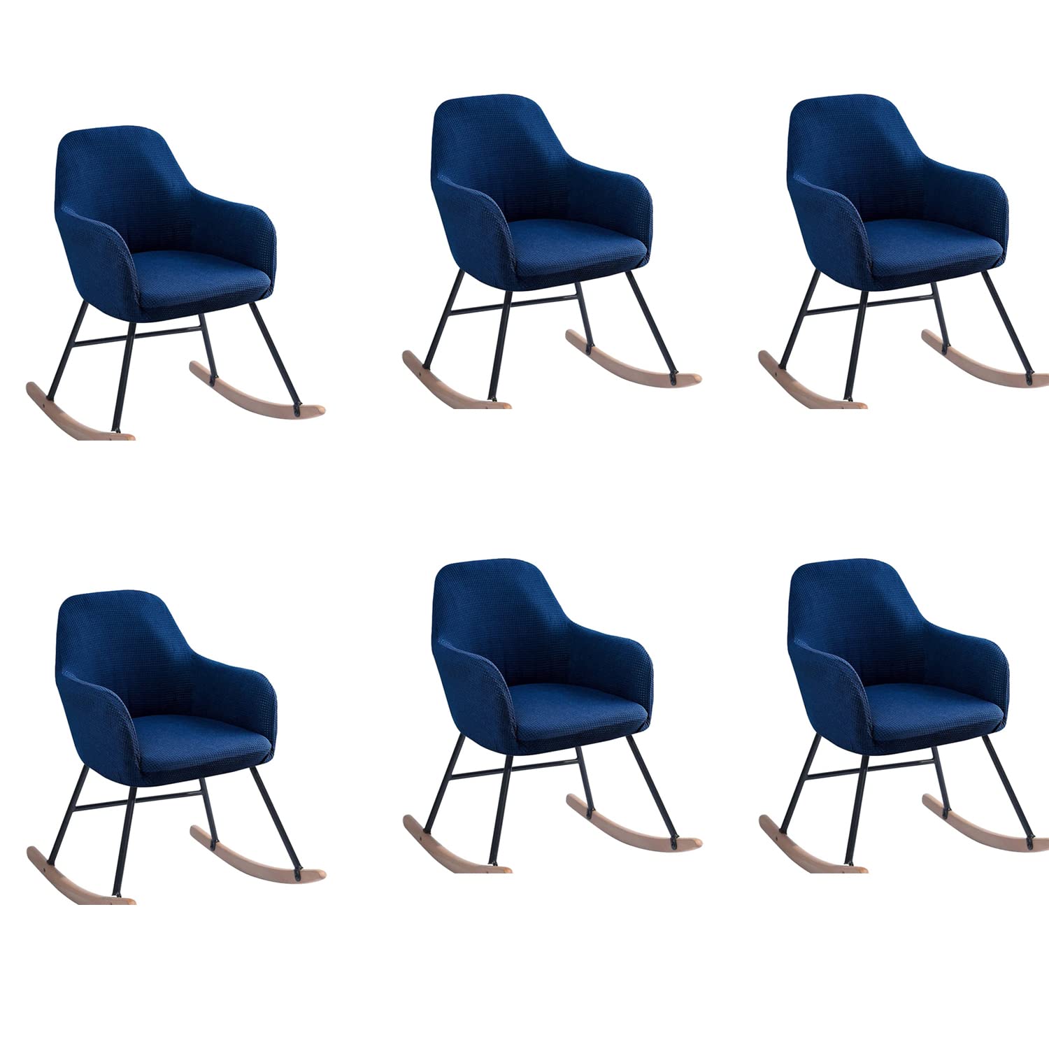 XYLUAKY Stretch Rocking Chair Slipcovers with Arms Removable Washable High Back Accent Living Room Lounge Chair Covers, Forhome Furniture Bedroom Relaxation Dinning Room,Blue,6PCS