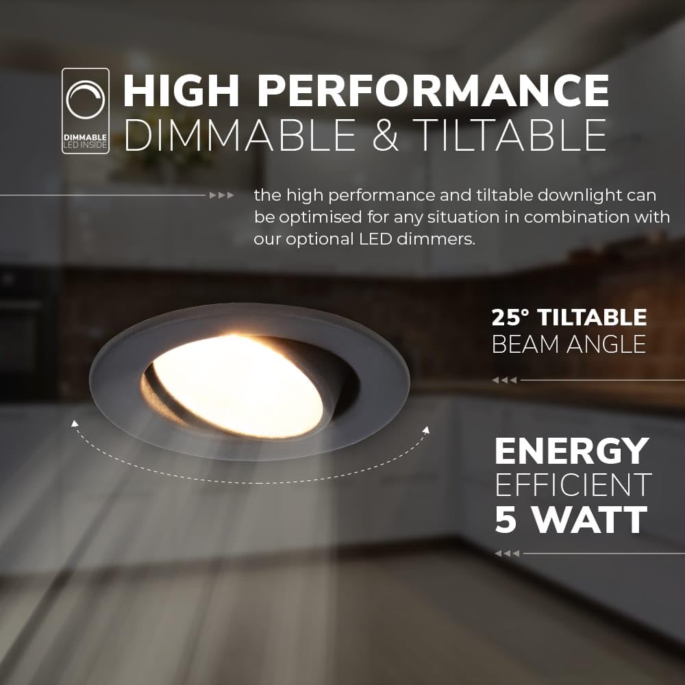 HOFTRONIC - Malta - 6er LED Einbaustrahler Weiß - 5W 2700K Warmweiß - IP44 Wasserdicht - Schwenkbar, Dimmbar - Deckenstrahler für innen, außen und Badezimmer - 5 Jahre Garantie