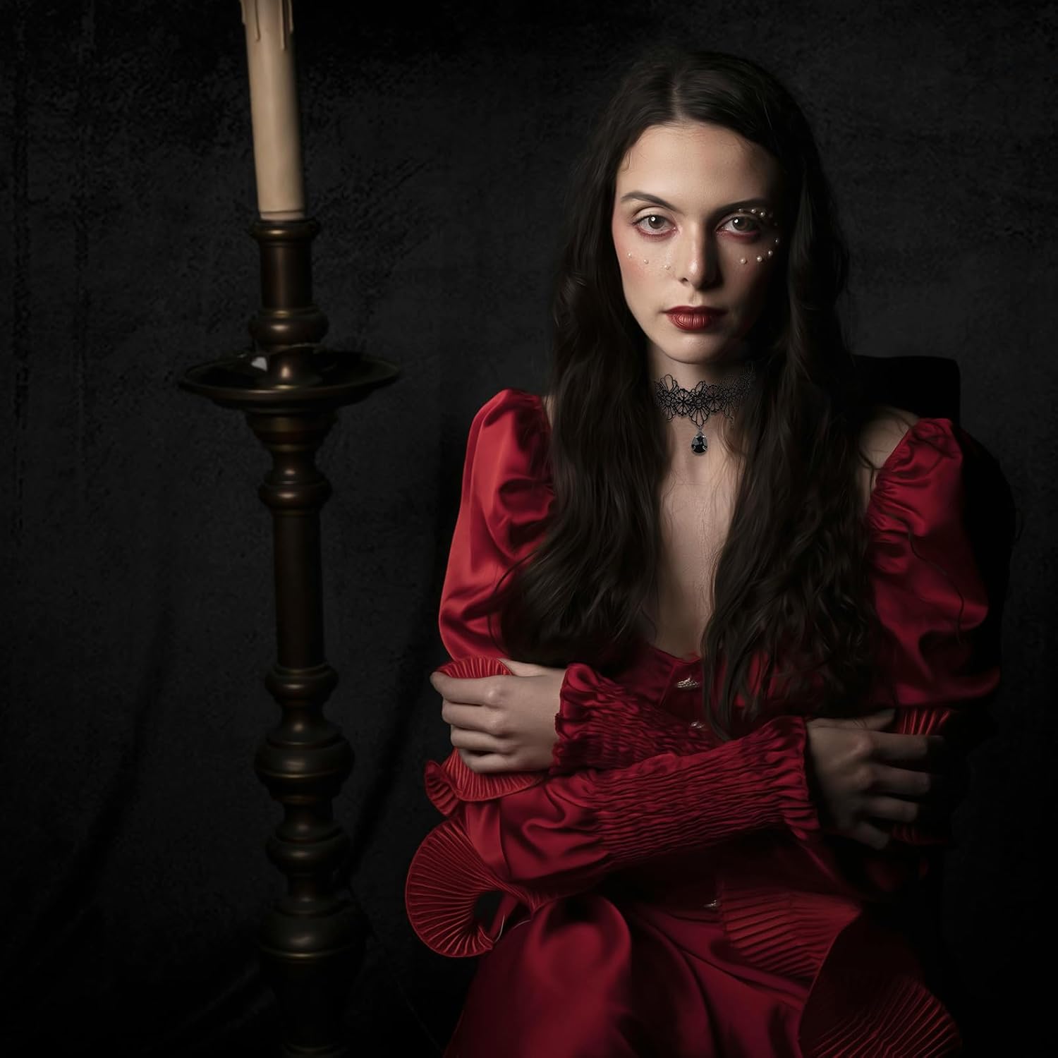 Choker Necklace for Women Black Lace Choker Gothic Jewelry Rhinestone Necklace Goth Necklace Choker Accessories Black Choker Necklaces Halloween Accessories for Women Girls Party Cosplay - Image 3