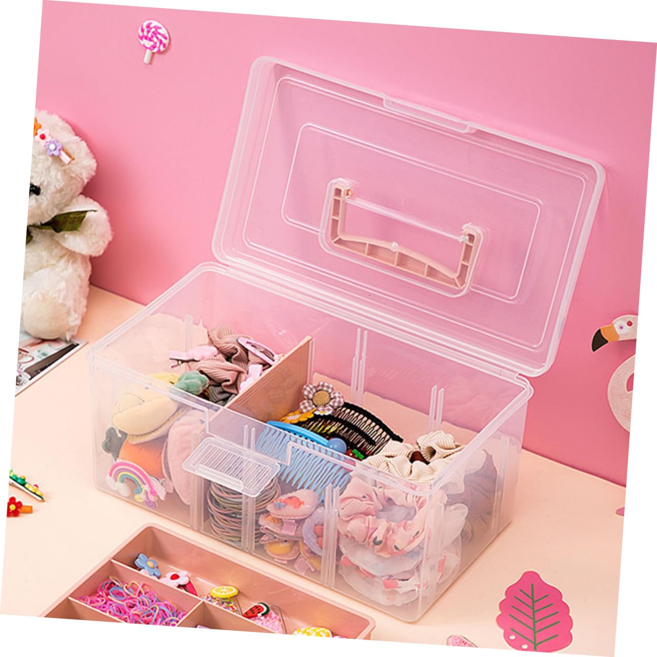 Caja de Almacenamiento Transparente con Asa Tapa Fácil de Abrir Organizador Multipropósito para Hogar Oficina y Escuela Contenedor Apilable para Ordenación