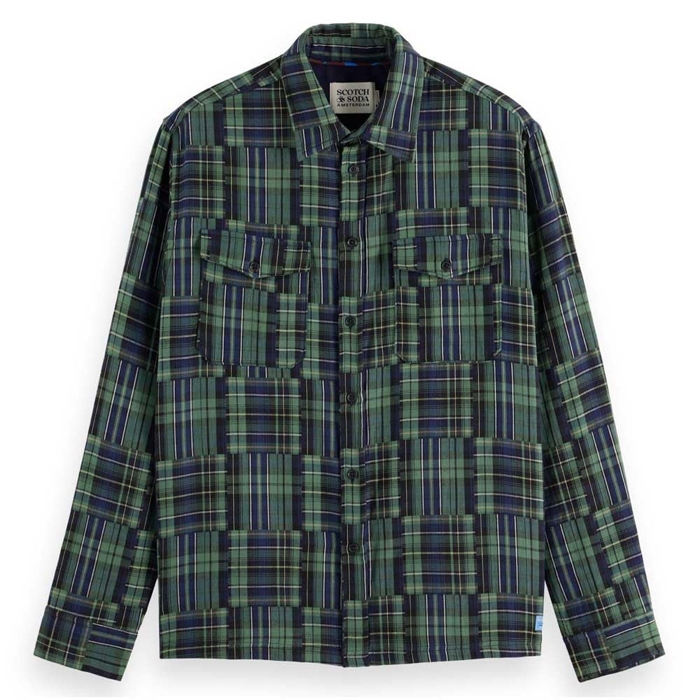 Luźny krój patchworkowy koszula, Navy Check 401, L