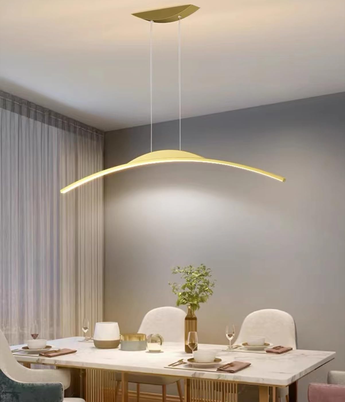 Suspension LED moderne dorée 100 cm linéaire pour éclairage îlot de cuisine et bureau