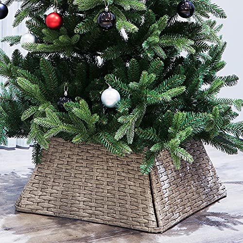 Blissun Christmas Tree Ring, Christmas Tree Collar Basket, Plastic Rattan Christmas Tree Collar, Christmas Tree Skirt For Artificial Christmas Trees Decoration, Grey #TOP8