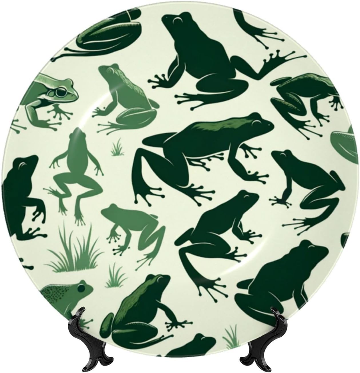 Funny-Camo-Green-Frog 10 Inch Decorative Plate With Stand, Elegant Display Wall Plate For Home Decor