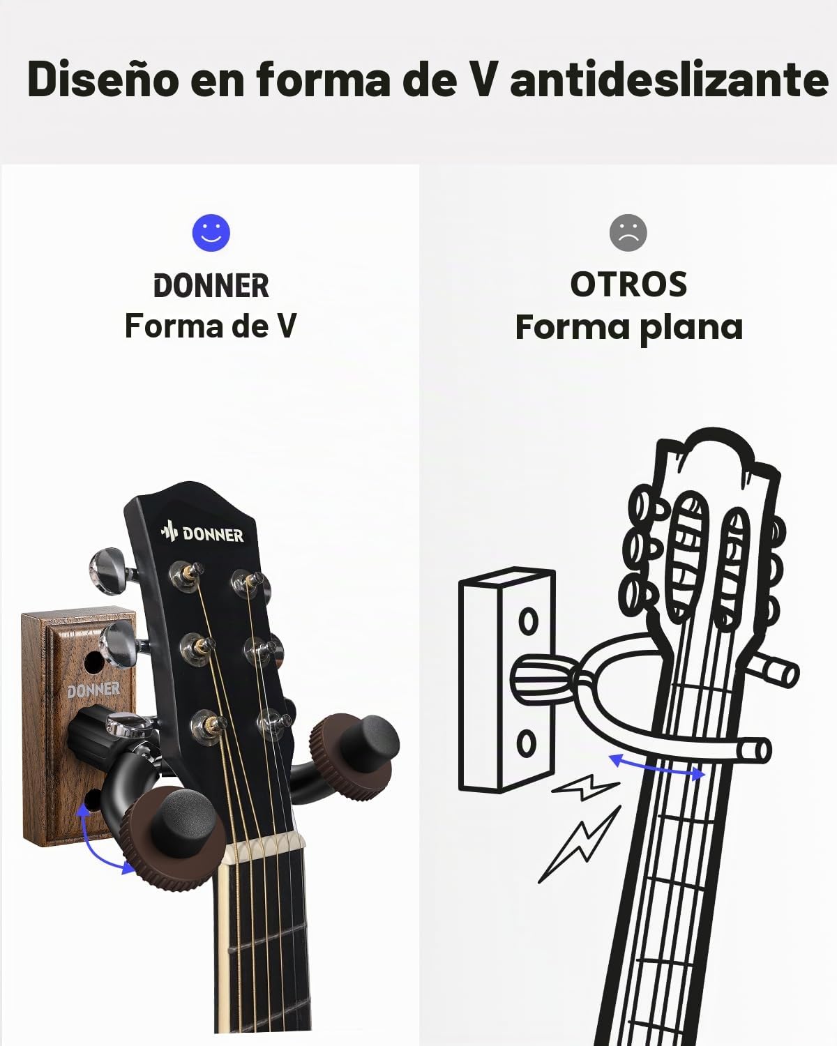 Donner Soporte Guitarra Pared, Colgador de Pared para Guitarra, Bajo, Ukelele Folklórico, Violín, Banjo Mandolina y Instrumentos de Cuerdas Base de Nogal, Negro, Pack x 3