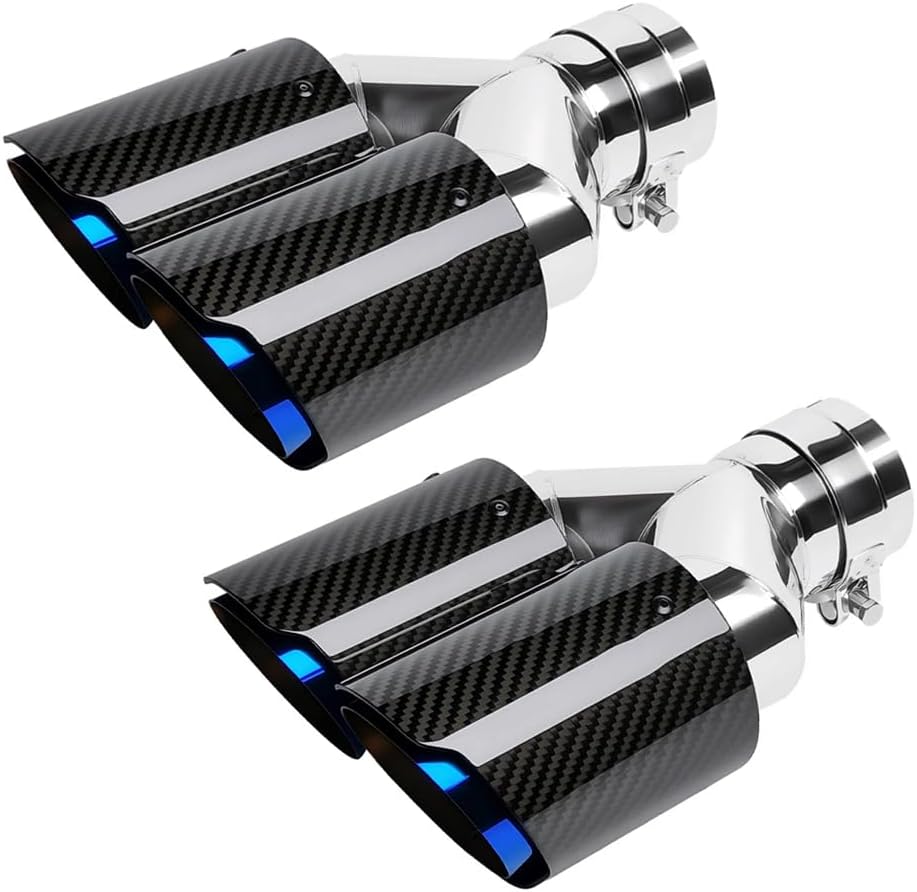 2.5-Inch Inlet 3.14-Inch Outlet Set of Dual Car Exhaust Tips Two Piece Stainless Steel Carbon Fiber Tailpipe Exhaust Pipe Tail Throat Tail Pipe GlossyBlack