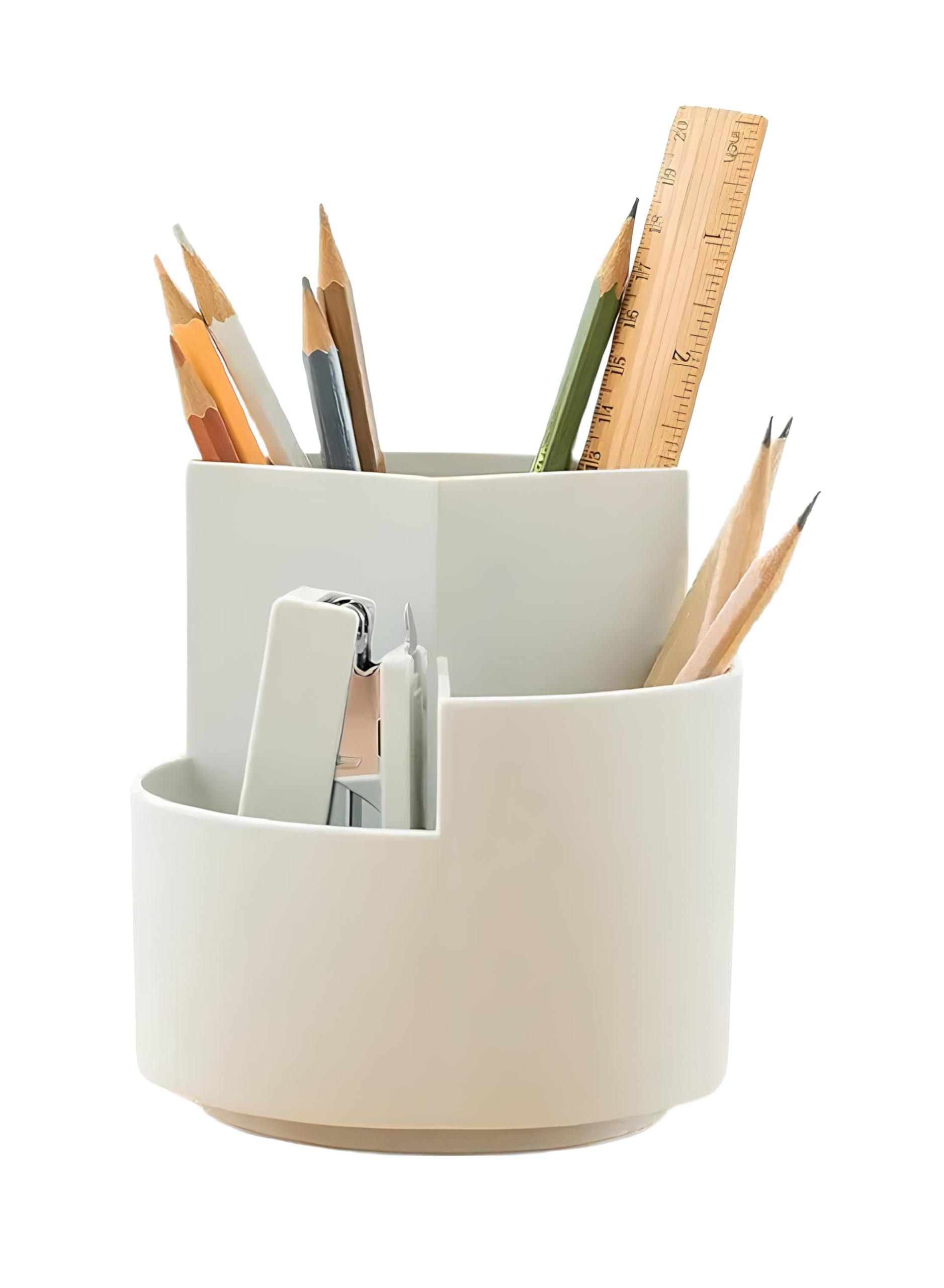 Pen & Pencil Holders and Stationery Organiser Holder I 3 Compartment Plastic Case Holder I Multi-Functional Storage & Display Stand for Home, Office Table Accessories I Plastic - White