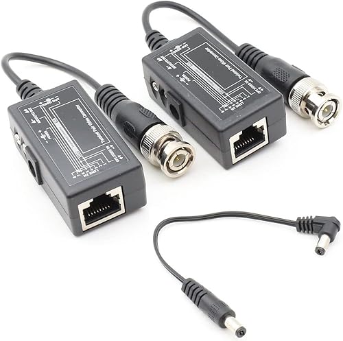 Miniatura 4 de Evertech 4 pares (8 piezas) Balun de video pasivo con Power BNC a RJ45 Cable convertidor de video transmisor de potencia de audio a través de