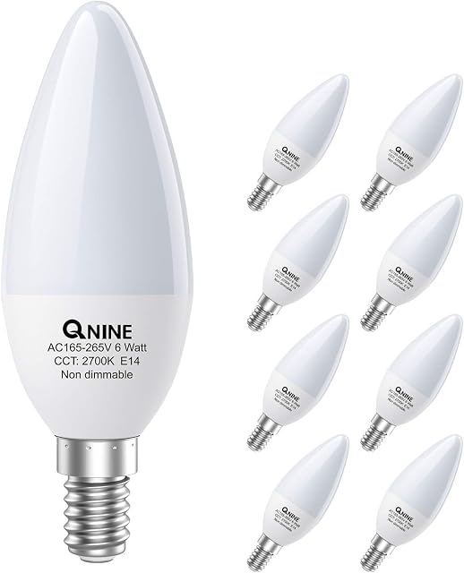 QNINE 8-Pack Warm White E14 LED Light Bulb, 6W (60W Equivalent), 540lm, Candle Bulbs Small Screw, 2700K, Non-Dimmable
