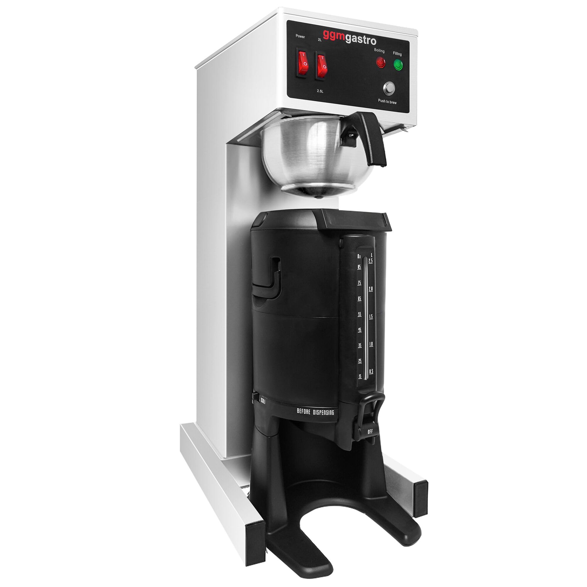 GGM Gastro Filterkaffeemaschine 2,5 L mit Wasseranschluss | Automatischer Festwasseranschluss, hohe Stundenleistung für Gastronomie, Edelstahlgehäuse, zeiteffiziente Reinigung