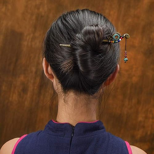 Miniatura 4 de TOP SEWING Palo chino para cabello largo, horquillas de metal para moños, palillos vintage para mujeres, fiesta diaria (A)