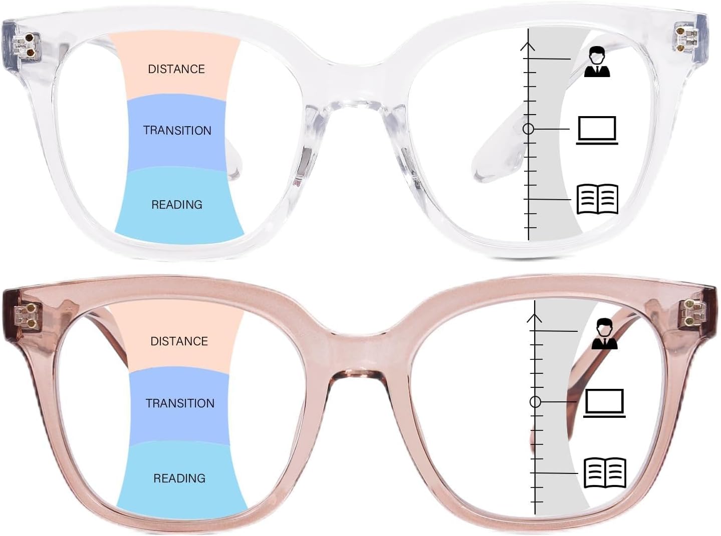 Progressive Multifocus Reading Glasses for Women Men Oversized Anti Blue Light Blocking Readers Square Eyeglasses