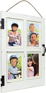 Excello Global Vintage Farmhouse Window Photo Frame - Rustic Shabby Chic Collage for 4x6 or 5x7 Photos, 17x12 Wall Decor