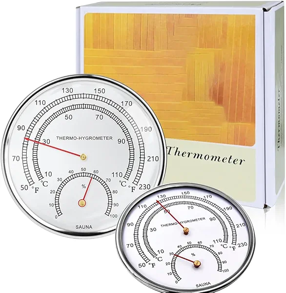 TAROTKIN 2 Pcs Sauna Thermometer Fahrenheit, 2 in 1 Sauna Wall Thermometer Fahrenheit Centigrade Sauna Accessories and Hygrometer Humidity Indoor, Can Be Placed and Hung