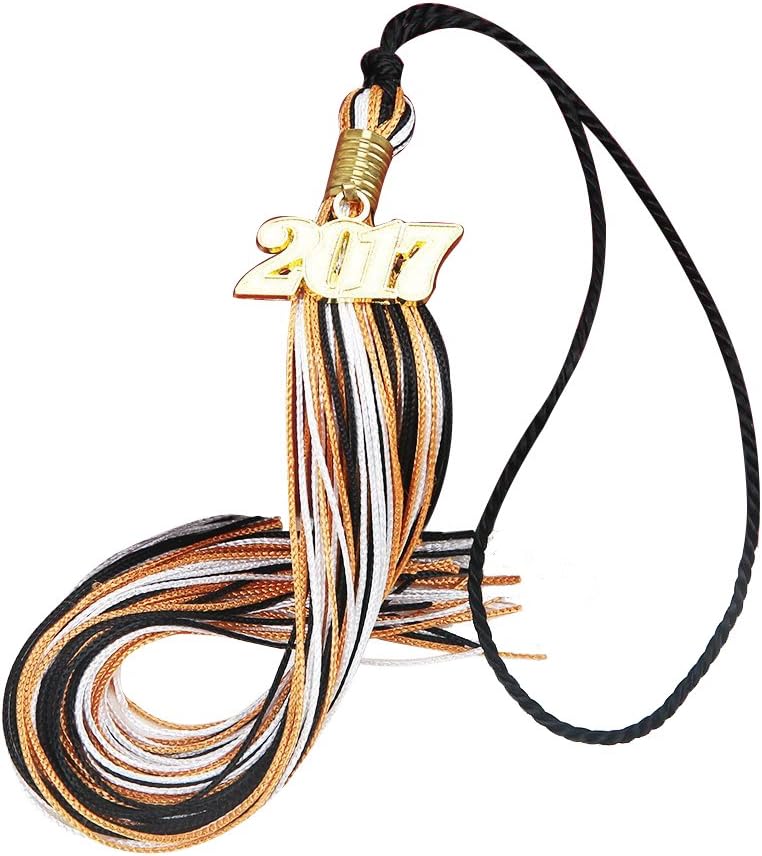 YiCol 2017 New Version 3 Colors Graduation Tassel 9-inch with Gold 2017 Year Charm (Black / Gold / White, Polyester)