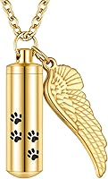 Vista 14 de abooxiu Collar de cremación de cilindro personalizado para cenizas de mascotas, collar de urna con ala de ángel, collar de cenizas de pata