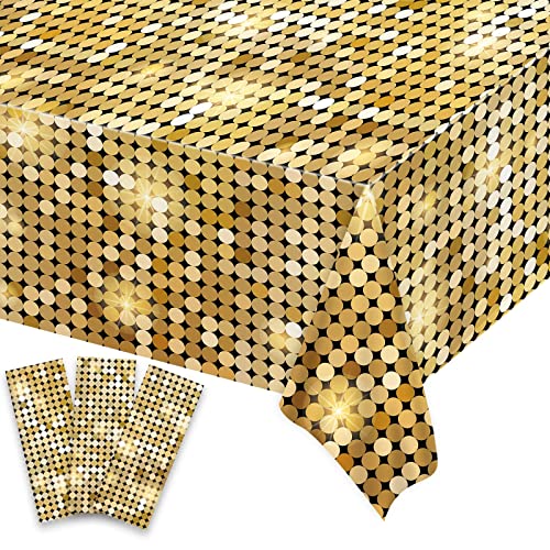 gisgfim 3 Pcs Disco Party Plastic Tablecloth Las Vegas Party Supplies Casino Theme Party Decorations 60s 70s 80s 90s Disco Birthday Party Tablecloth Sequin Table Cover 105 x 54 inch