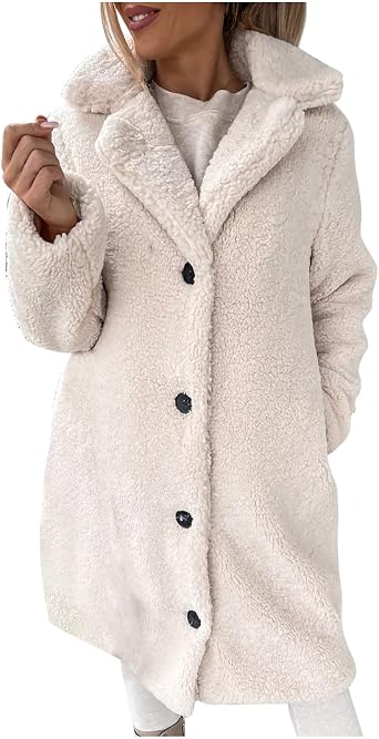 Sherpa Jacket Women Button Down Faux Fur Shearling Coats Oversized Fleece Warm Outerwear Collared Teddy Bear Coat