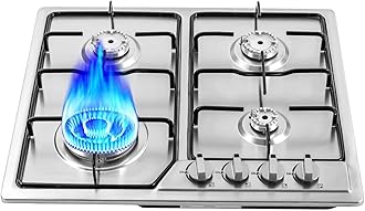 23Inch Gas Cooktop, 4 Burners Built-in Gas Stove Kitchen Cooktop Stainless Steel Electronic Pulse Ignition Thermocouple Protection NG Convertible Propane Cooktop for Cooking (4 Burners Sliver)