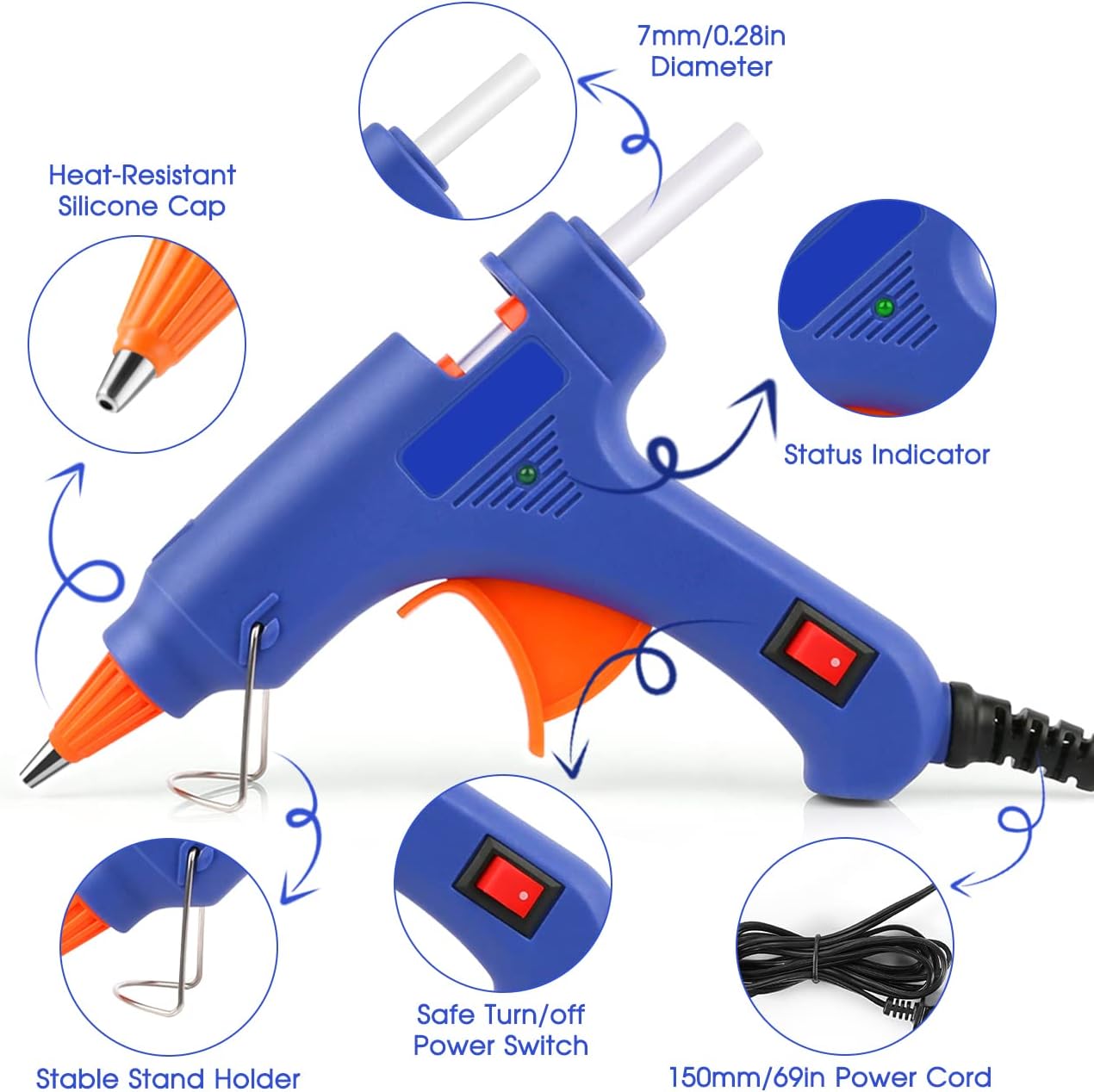 Assark Glue Gun, Mini Hot Glue Gun Kit with 30 Glue Sticks for School Crafts DIY Arts Quick Home Repairs, 20W, Blue : Arts, Crafts & Sewing