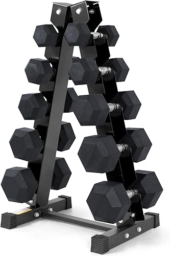 RitFit Juego de mancuernas hexagonales con revestimiento de goma de 5 a 300 libras con estante opcional para gimnasio en casa, pesas de mano