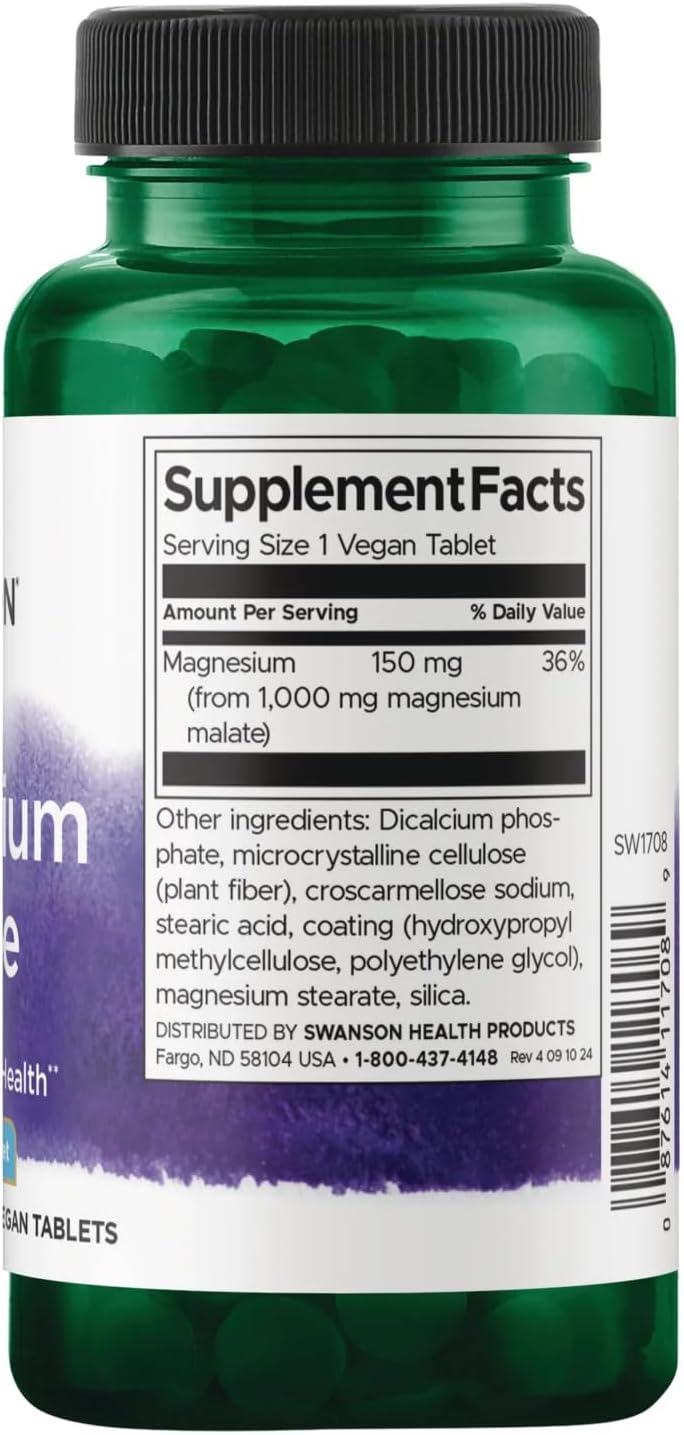 Swanson Magnesium Malate (150 Milligrams Elemental) 1000 Milligrams 60 Tabs