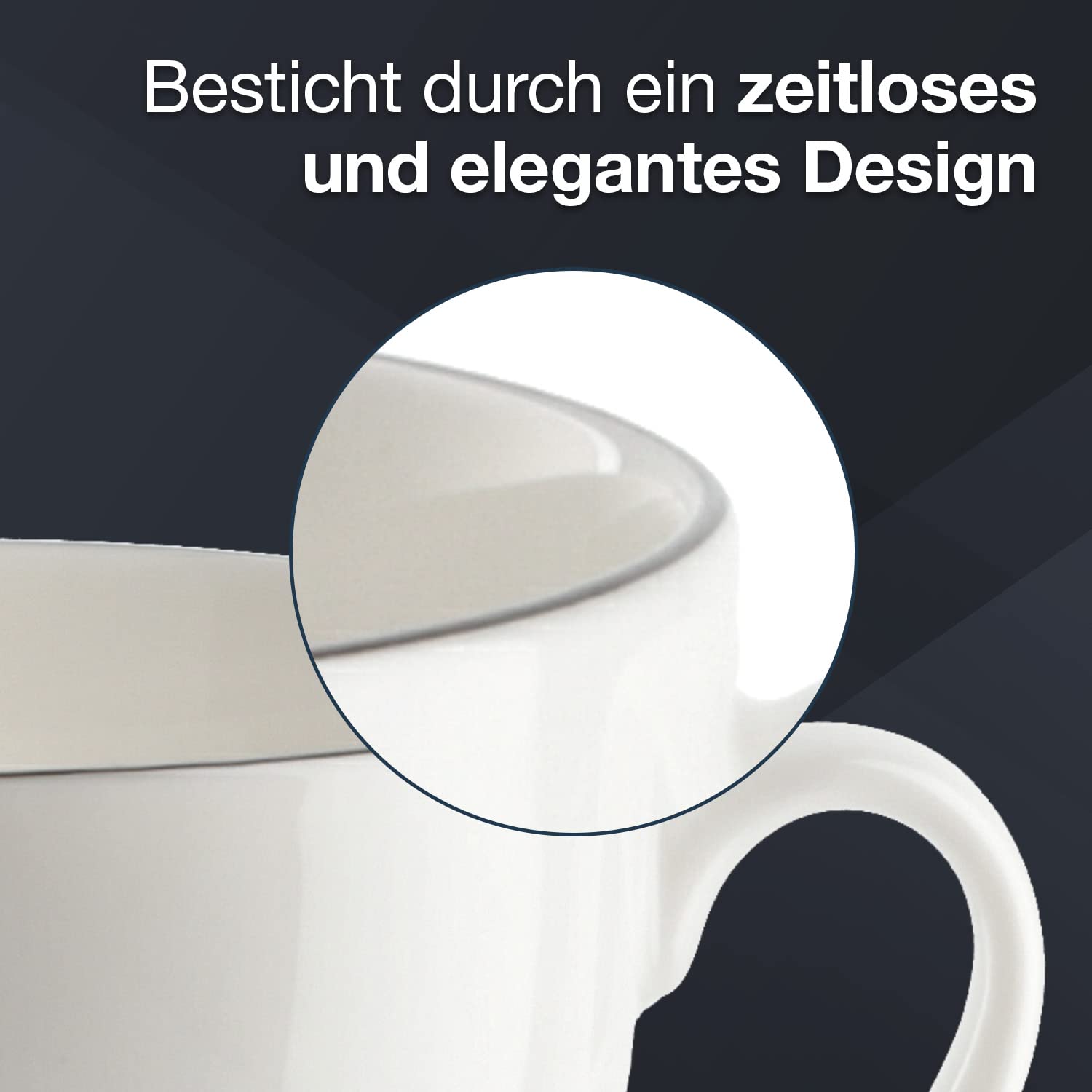 Peill+Putzler Germany, Kaffeeservice für 6 Personen aus hochwertigem Porzellan, 18-teiliges Geschirrset in weiß mit schwarzem Rand, 6x Dessertteller, 6x Kaffeetassen, 6x Kaffeeuntertassen