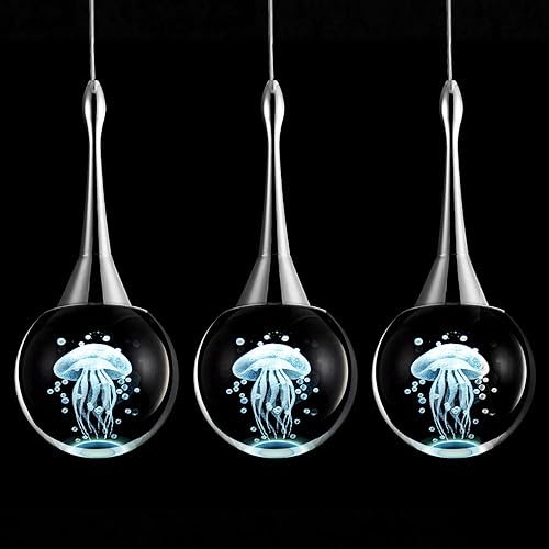 Miniatura 8 de CHYING Lámpara colgante de cristal de lágrima de 1 luz, mini luz LED colgante de techo, globo medusa, iluminación colgante para cocina, isla, baño,