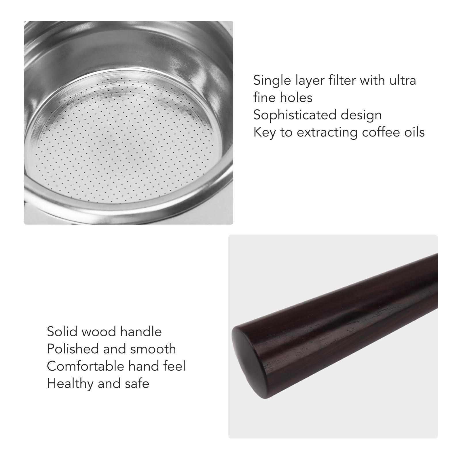 58 Mm Bodenloser Siebträger Für Gaggia, 2 Ohren, Nackter Aus Edelstahl Mit Filterkorb, Passend Für Gaggia Classic Evolution Espresso Deluxe Evol Ution (F Sandelholz)