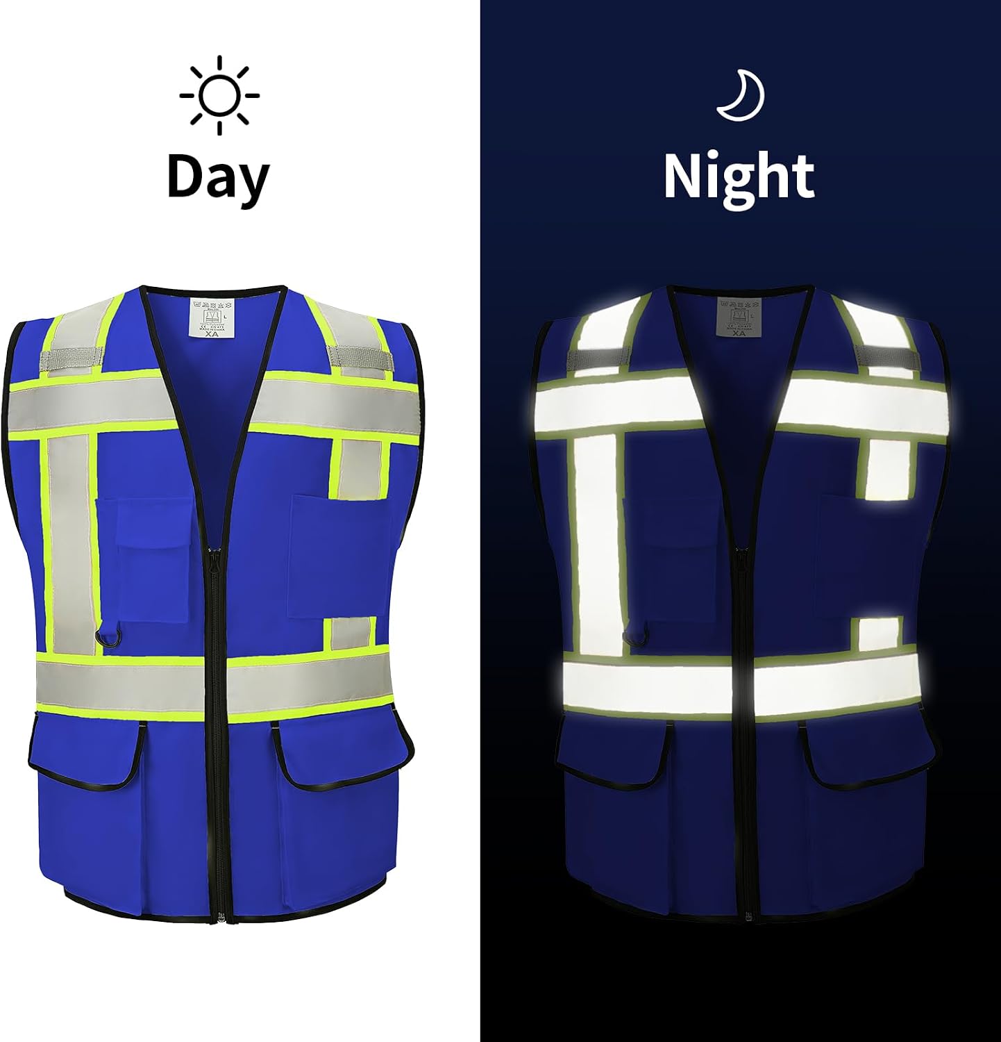 Reflective Vest Safety Vest Class 2 ANSI Standard with Pockets Zipper High Visibility Construction Uniform