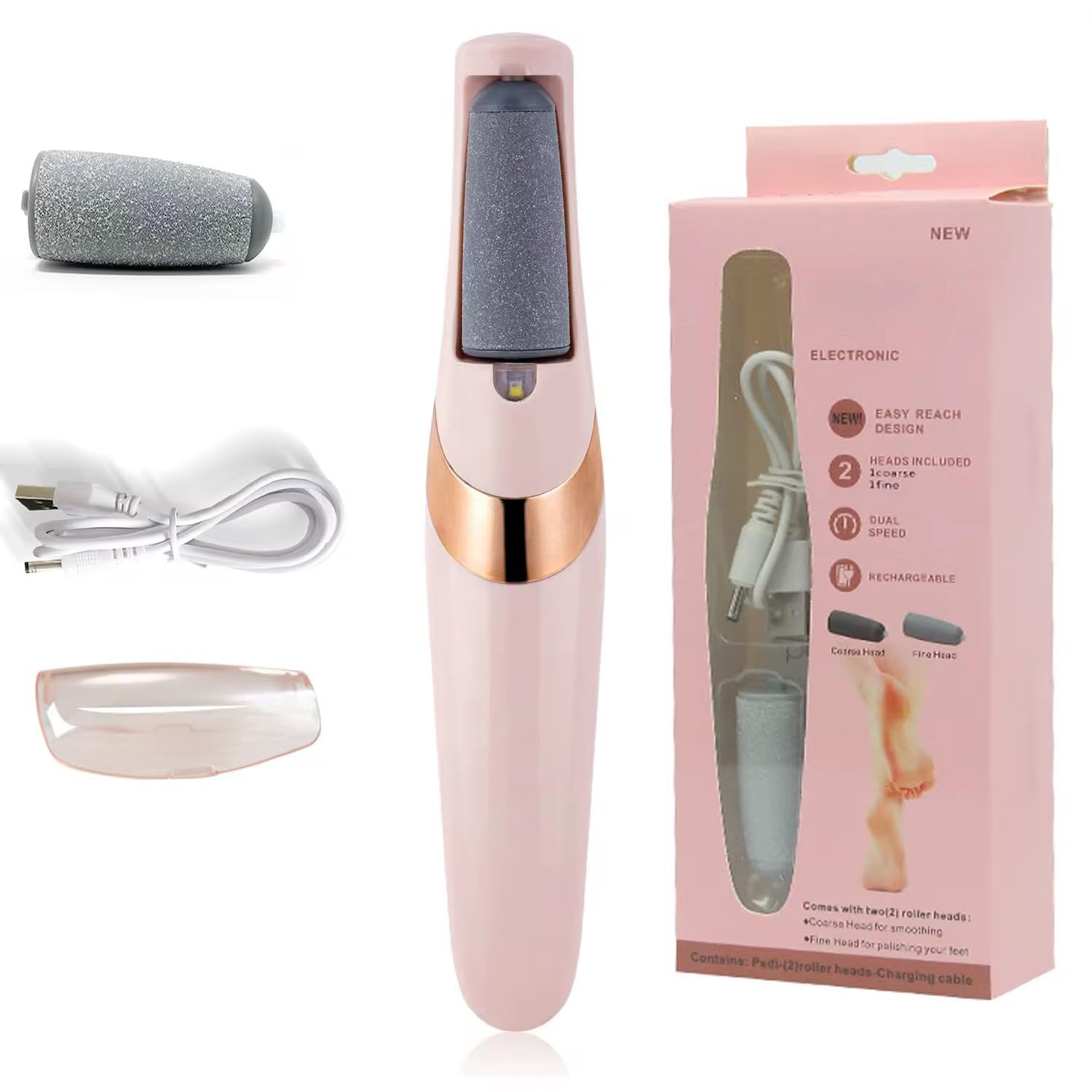 Râpe électrique pieds rechargeable rose avec deux rouleaux interchangeables - 7