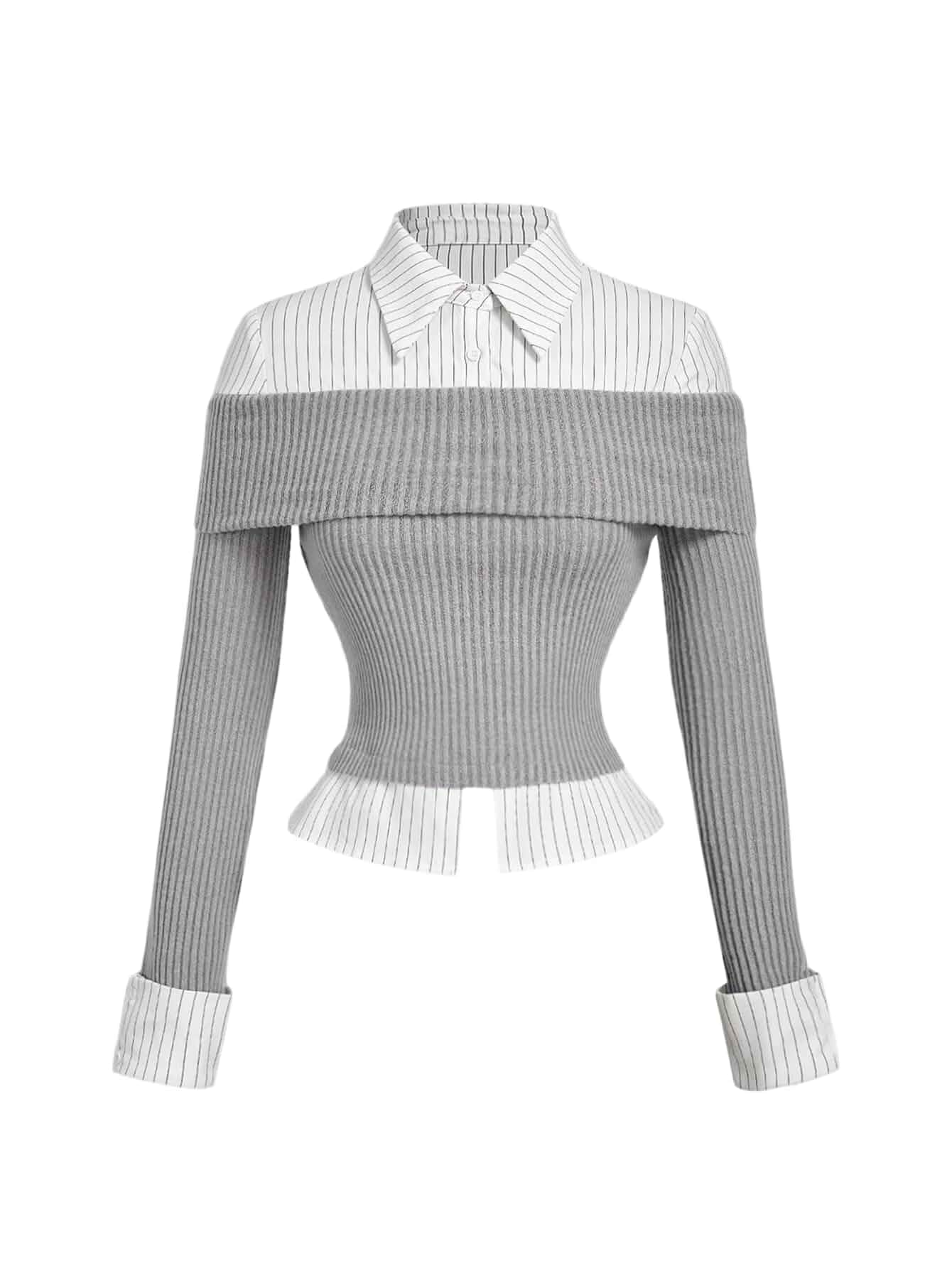 MakeMeChic Women's Teacher Outfits Striped Shirt Long Sleeve Blouse Striped Shirt Women, 2 in 1 Tops, Long Sleeve, Fall Tops, Striped Long Sleeve Shirt Women