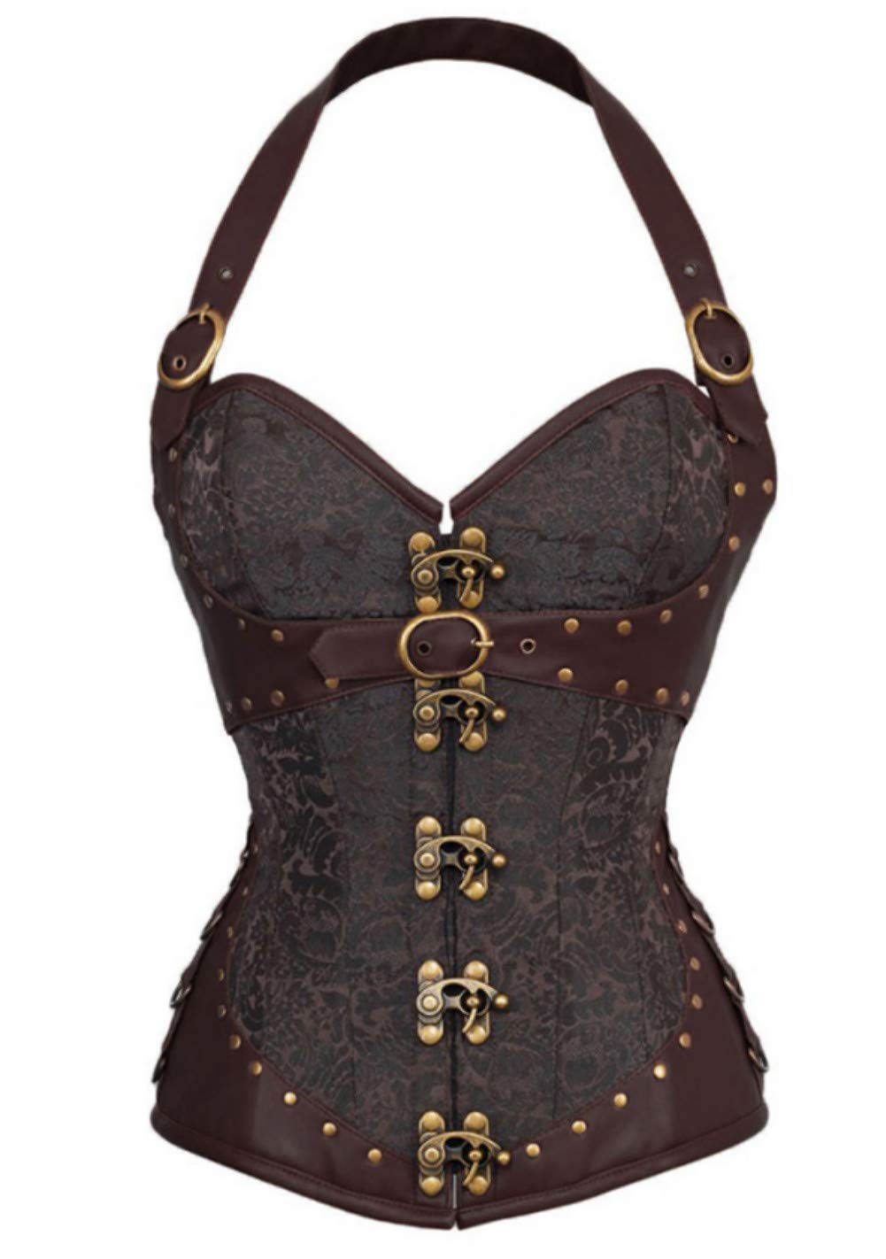 KUOSE Women's Faux leather Gothic Steampunk Basque Bustier Shapewear Spiral Steel Boned Corset Top