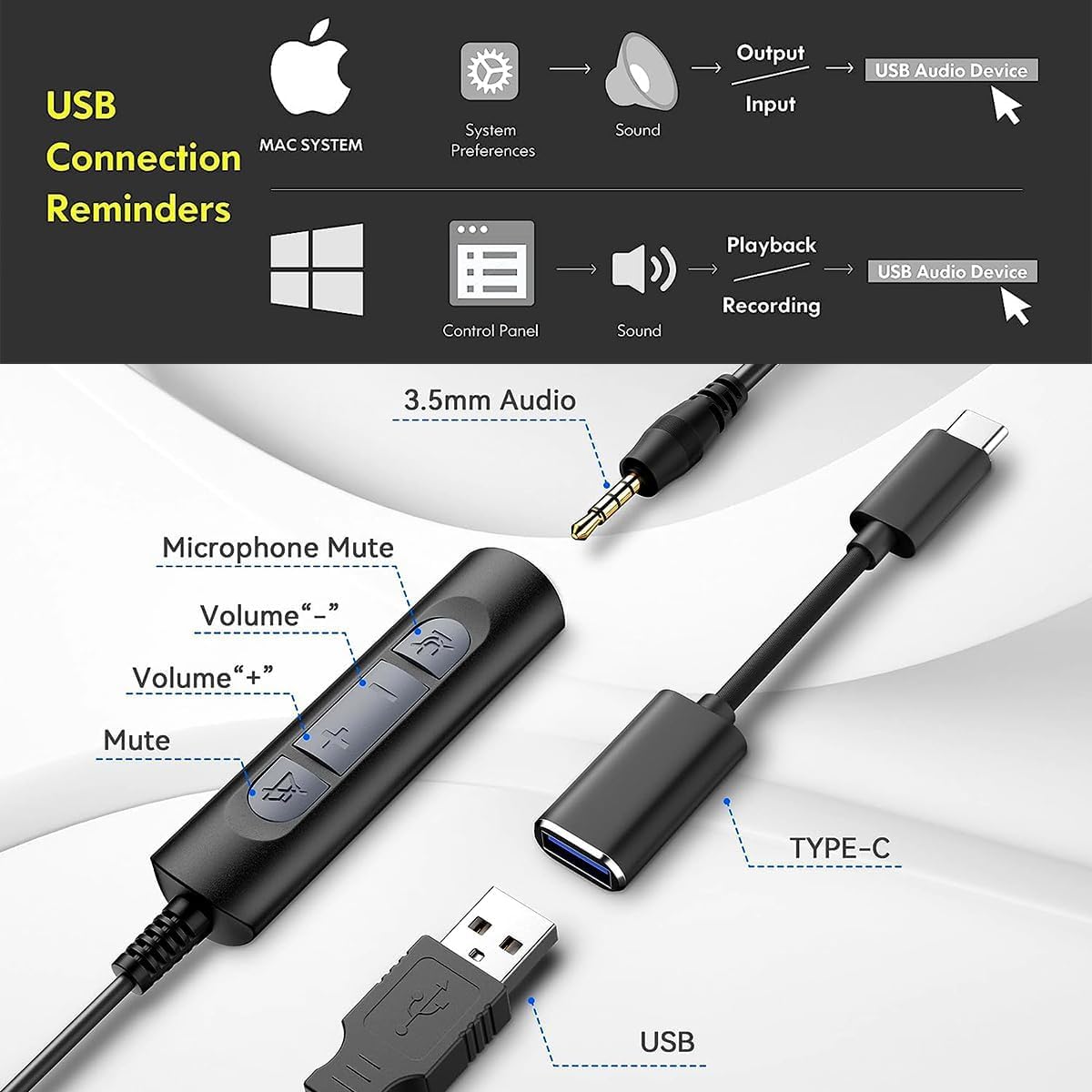 Auriculares USB con micrófono para PC, computadora portátil con botón de respuesta de llamadas para equipos MS y teléfonos IP, diseño ligero y cojines de espuma viscoelástica para comodidad durante 4