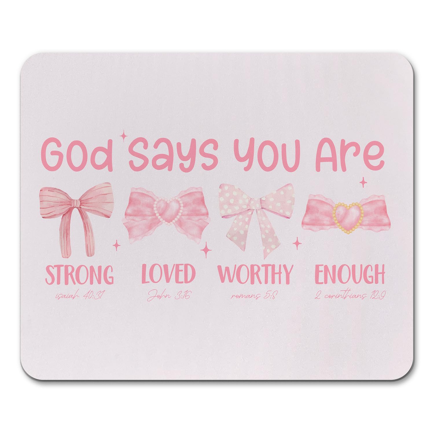 Alfombrilla de ratón con diseño de coqueta de lazo rosa, versículo bíblico inspirador, suministros de oficina, accesorios de escritorio rosa, accesorios de chica jugadora, regalos cristianos