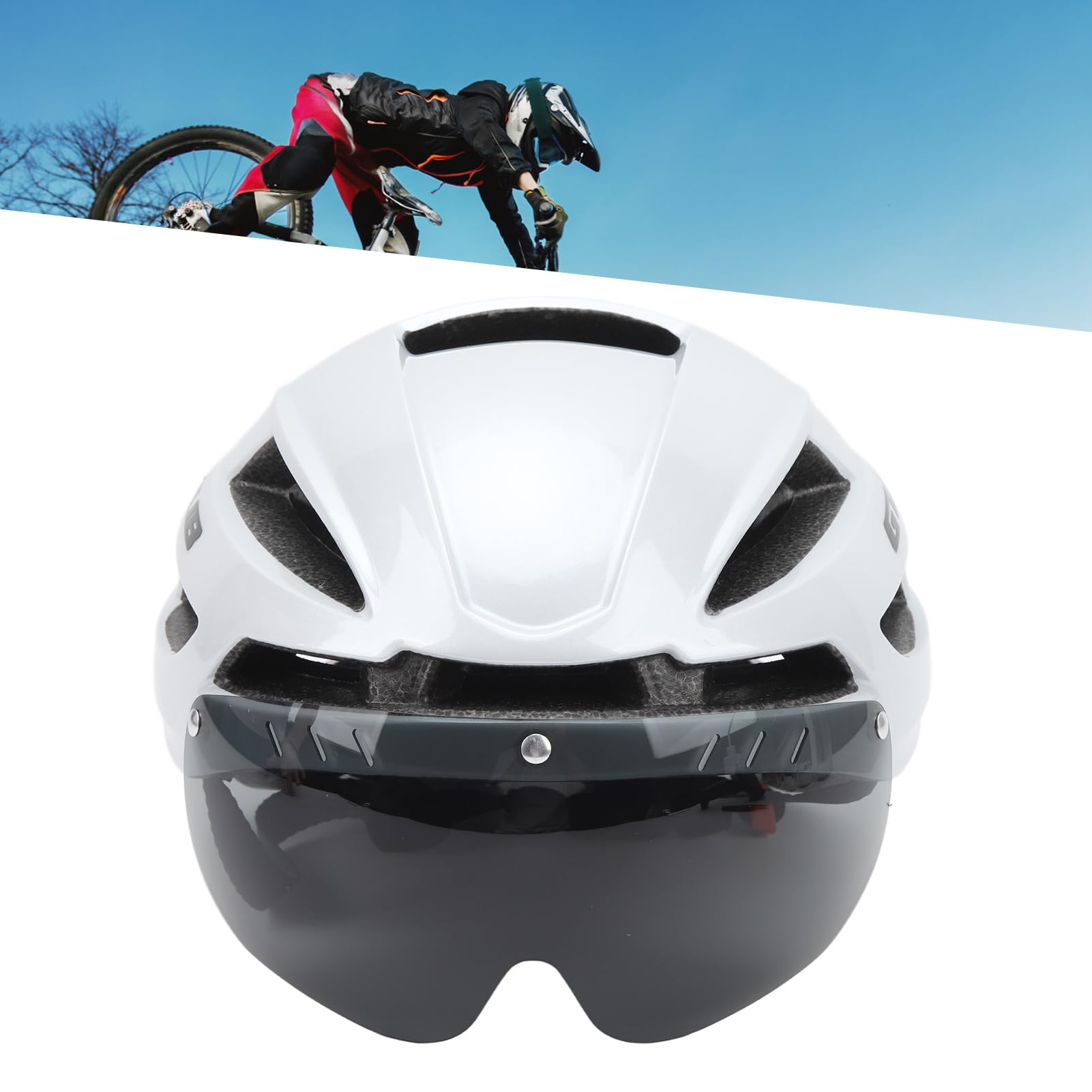 Casco de Bicicleta para Adultos, Gafas Magnéticas de Casco de Ciclismo Integrado para Hombres para Montar Al Aire Libre (Blanco)